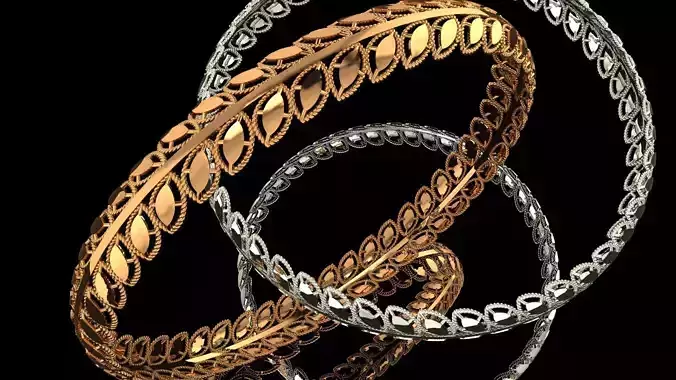 1392 Whispering Leaves Gold Bangle 61MM-7gm 3D print model