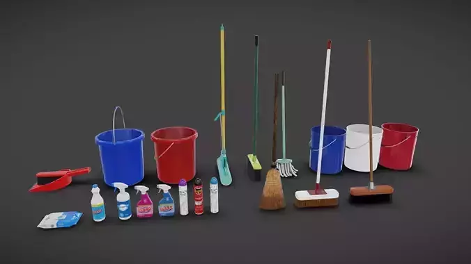Cleaning Supplies Low-poly 3D model