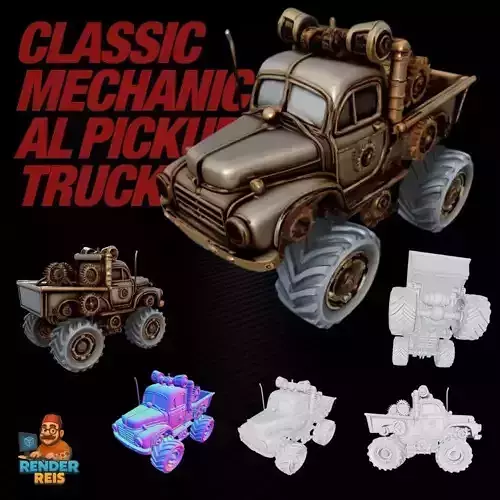 Classic Mechanical Pickup Truck 3D print model