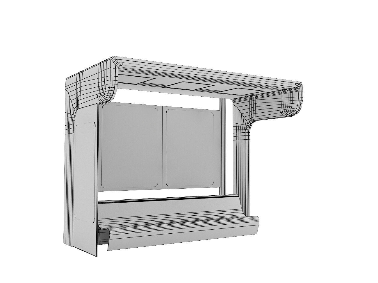 Public Transport Waiting Shelter with Bench and Ads Panel 3D model_4