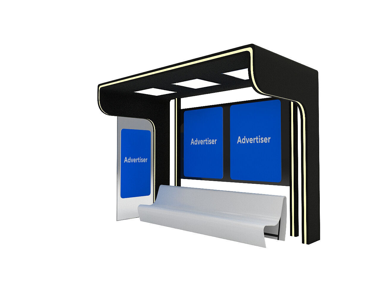 Public Transport Waiting Shelter with Bench and Ads Panel 3D model_1