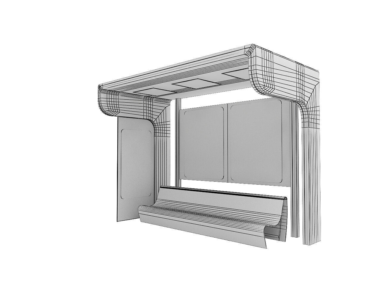 Public Transport Waiting Shelter with Bench and Ads Panel 3D model_5
