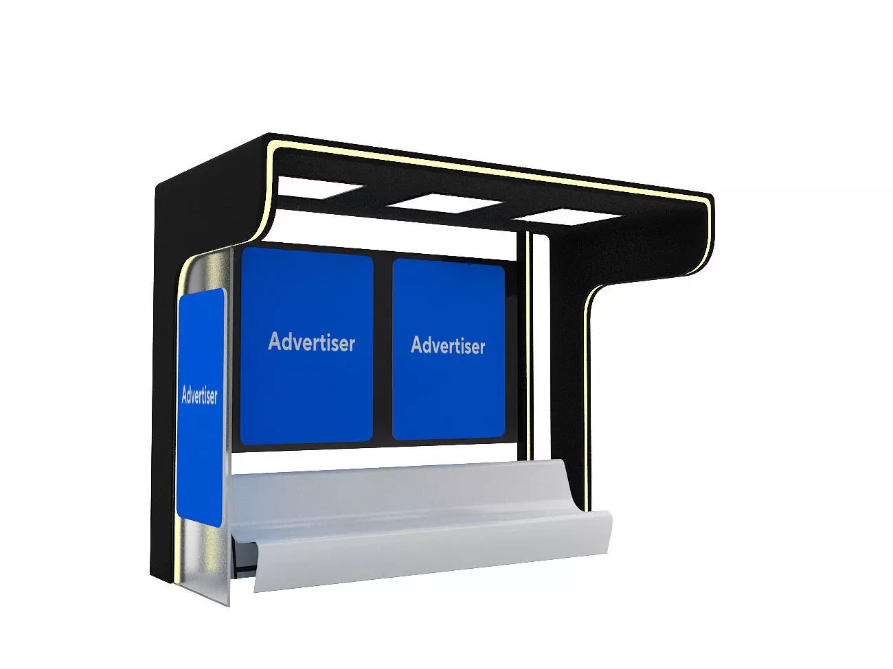 Public Transport Waiting Shelter with Bench and Ads Panel 3D model_0