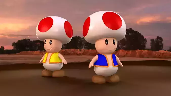 Toad 3D Model Low Poly All Quad High Quality Mario Fan Art