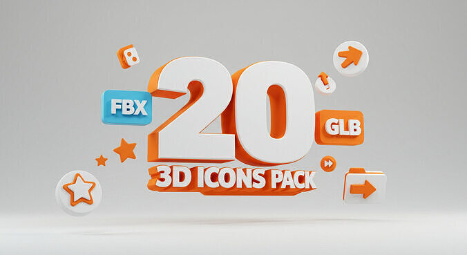 Modern Clean 3D Icon Pack 20 Essential Models FBX GLB Low-poly 3D model