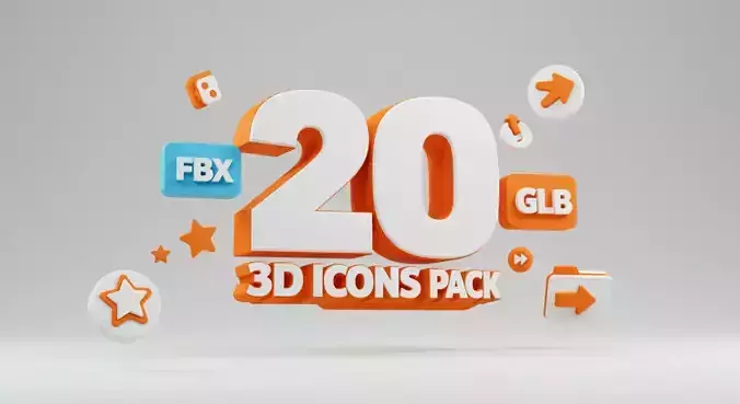 Modern Clean 3D Icon Pack 20 Essential Models FBX GLB Low-poly 3D model