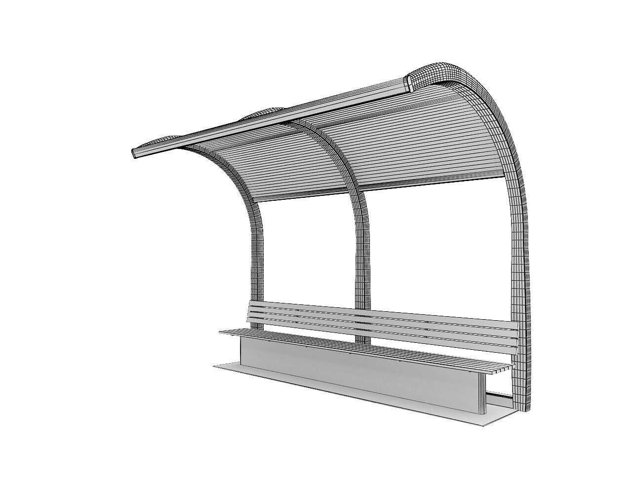Public Transport Waiting Shelter with Bench 3D model_5