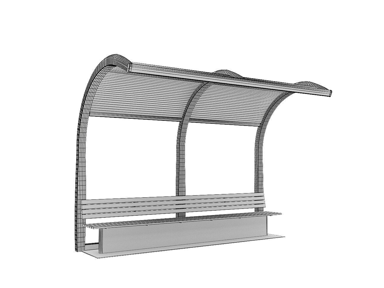 Public Transport Waiting Shelter with Bench 3D model_4