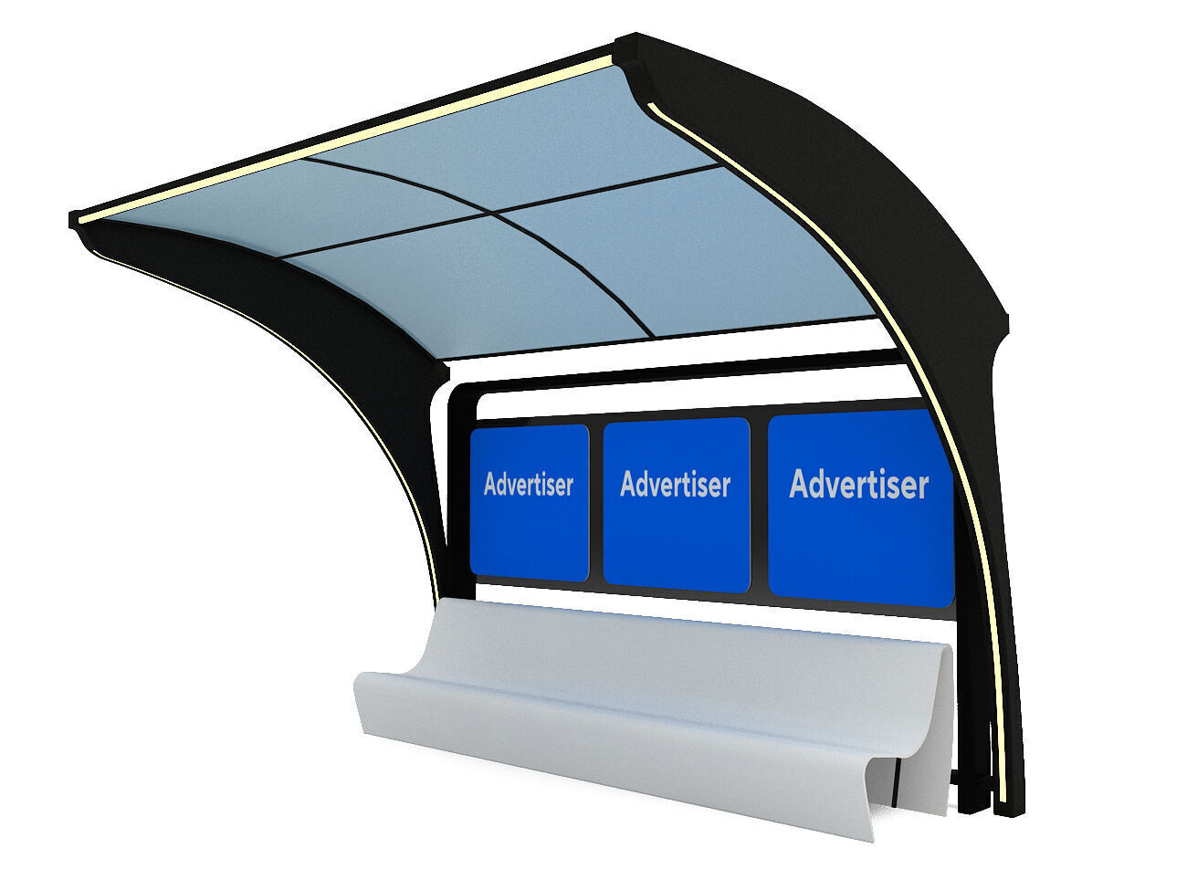 Public Transport Waiting Shelter with Bench and Ad Panel 3D model_1