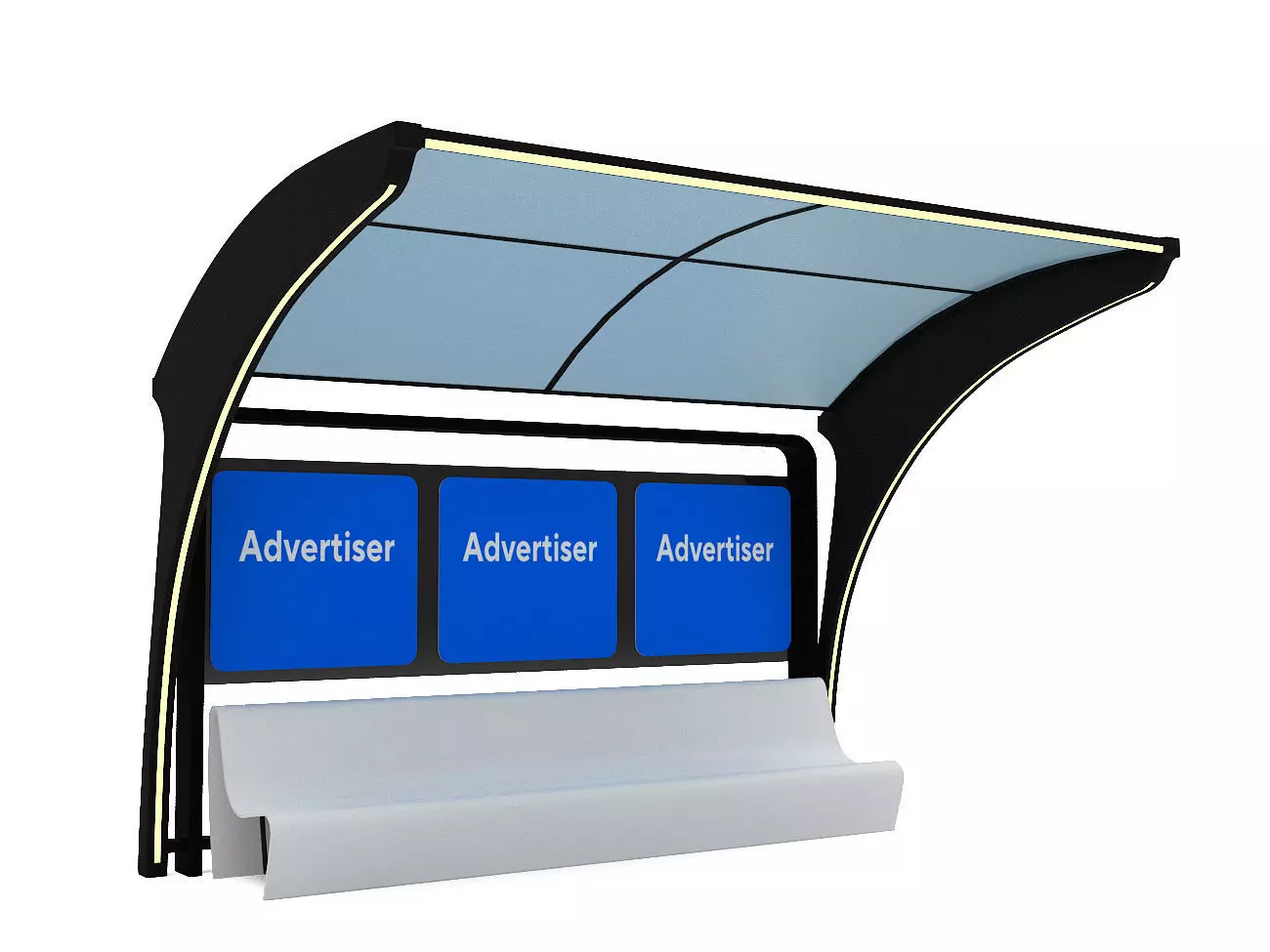 Public Transport Waiting Shelter with Bench and Ad Panel 3D model_0