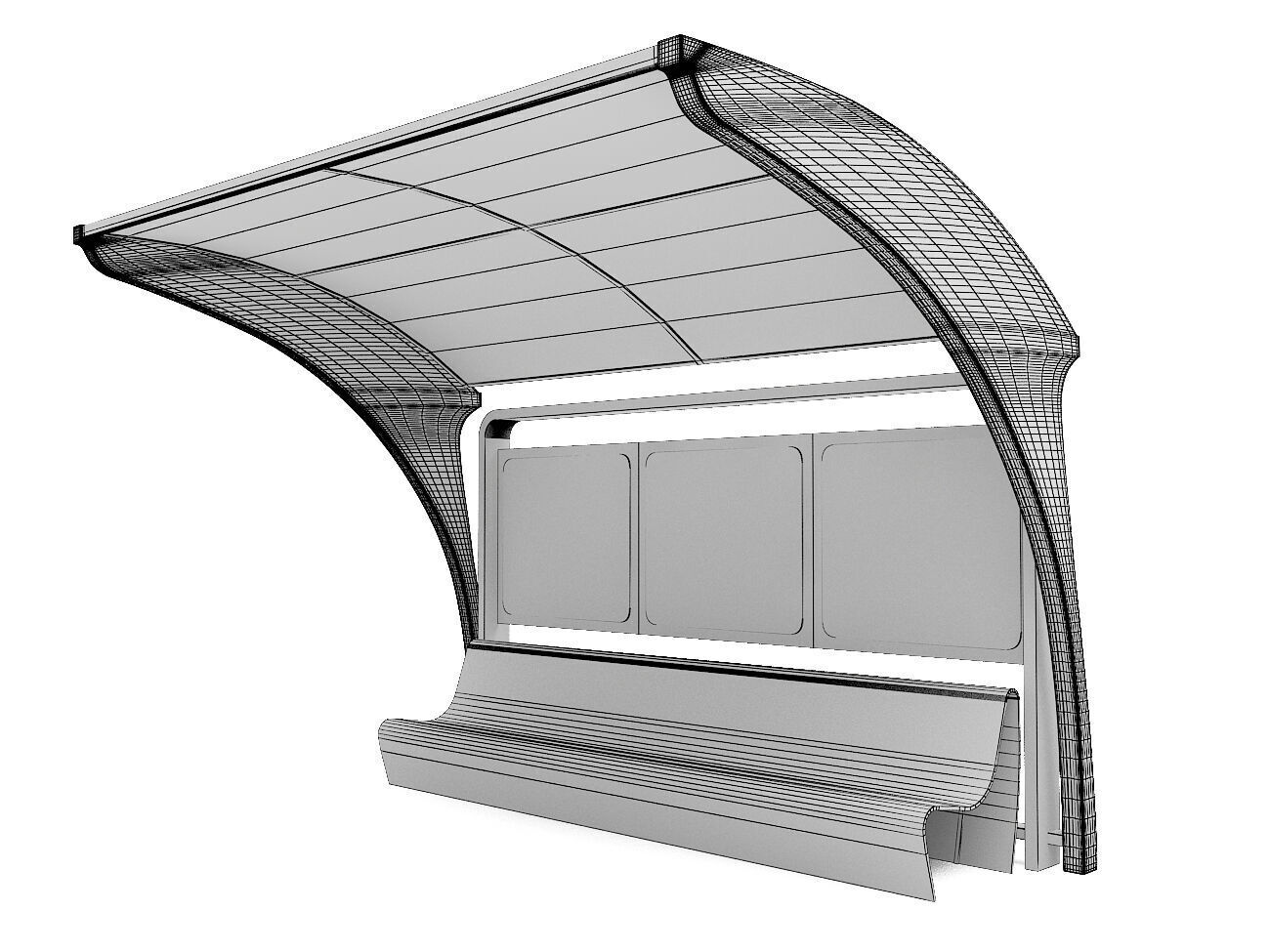 Public Transport Waiting Shelter with Bench and Ad Panel 3D model_5