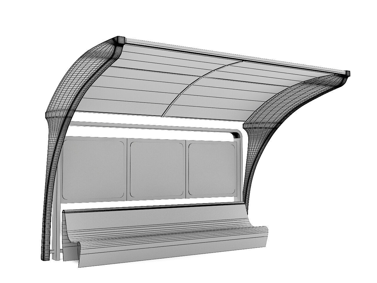 Public Transport Waiting Shelter with Bench and Ad Panel 3D model_4