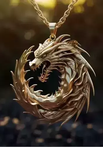 Rounded Dragon Pendant Fantasy 3D Printable Jewelry Model 