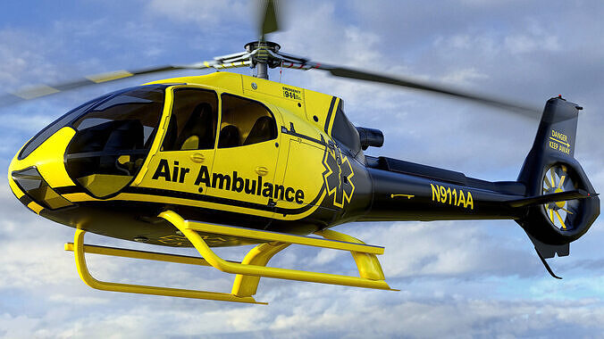Animated Airbus H130 Helicopter - Air Ambulance Livery - Low-poly 3D model