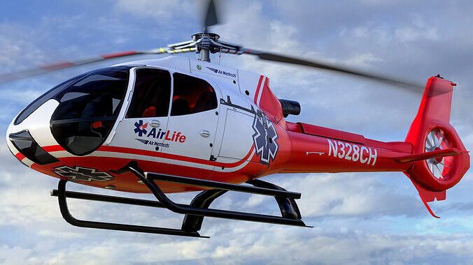 Animated Airbus H130 Helicopter - Air Life Livery - Low-poly 3D model