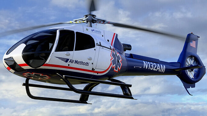 Animated Airbus H130 Helicopter - Air Methods Livery - Low-poly 3D model