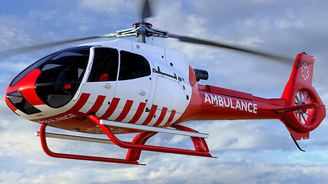 Animated Airbus H130 Helicopter - Ambulance Livery - Low-poly 3D model