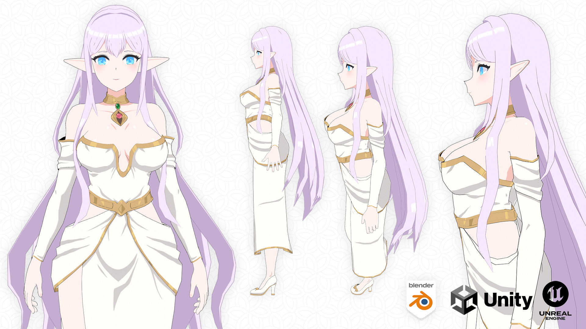 Anime Elf Goddess 3D Model  Low-poly 3D model_5