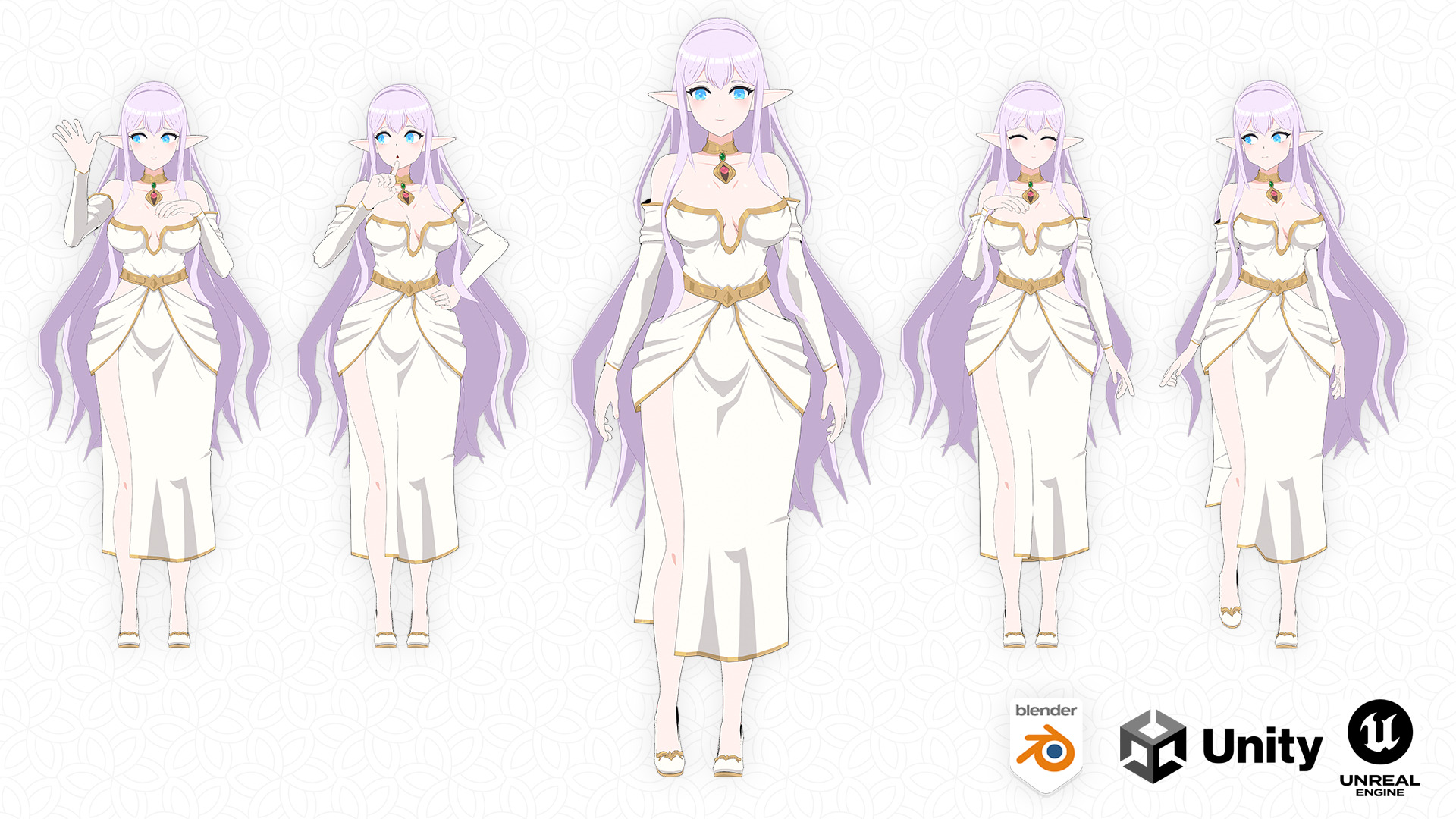 Anime Elf Goddess 3D Model  Low-poly 3D model_3