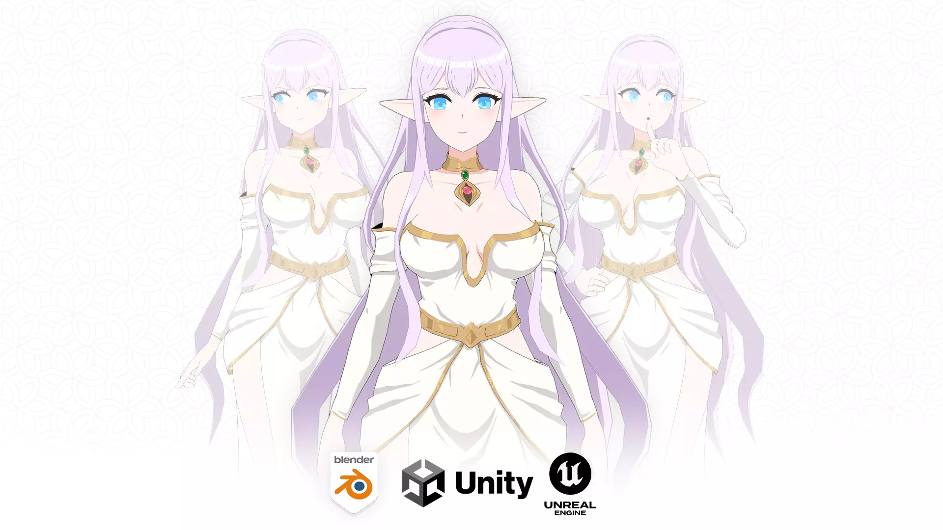 Anime Elf Goddess 3D Model  Low-poly 3D model_0
