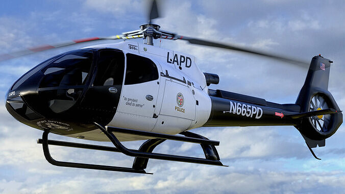 Animated Airbus H130 Helicopter - LAPD Livery - Low-poly 3D model
