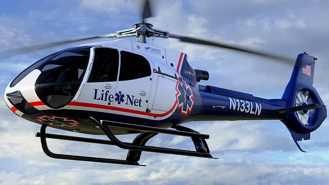 Animated Airbus H130 Helicopter - Life Net Livery - Low-poly 3D model