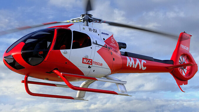 Animated Airbus H130 Helicopter - MAC Rescue Livery - Low-poly 3D model
