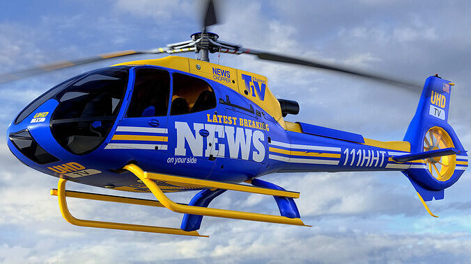 Animated Airbus H130 Helicopter - News Chopper 1 Livery - Low-poly 3D model