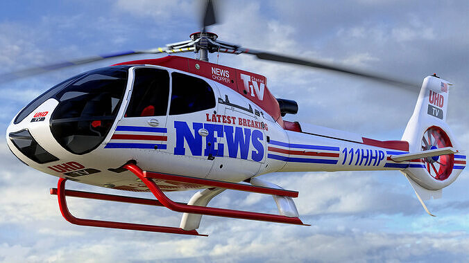 Animated Airbus H130 Helicopter - News Chopper 2 Livery - Low-poly 3D model