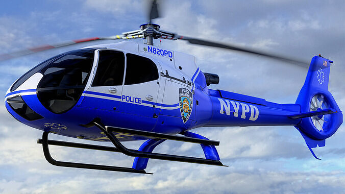 Animated Airbus H130 Helicopter - NYPD 1 Livery - Low-poly 3D model
