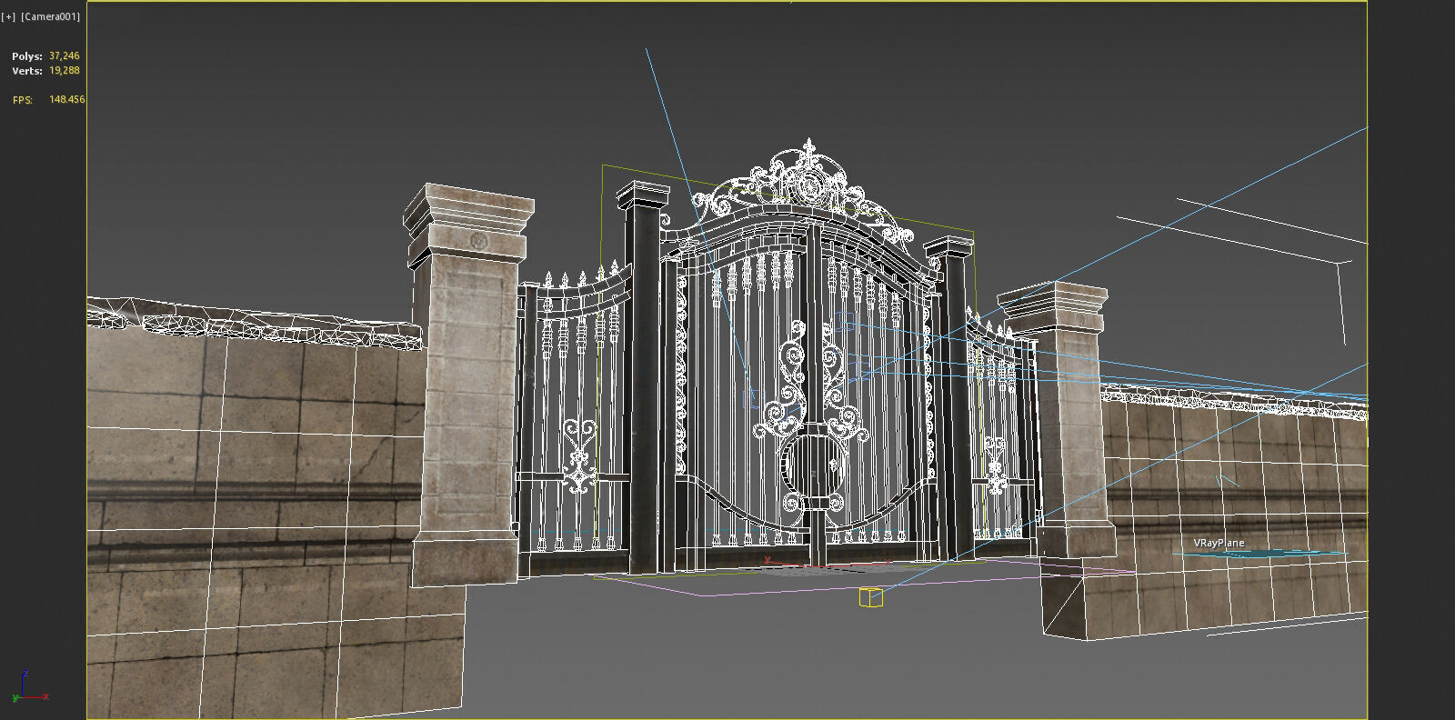 Classical style park iron gate 3D model_6