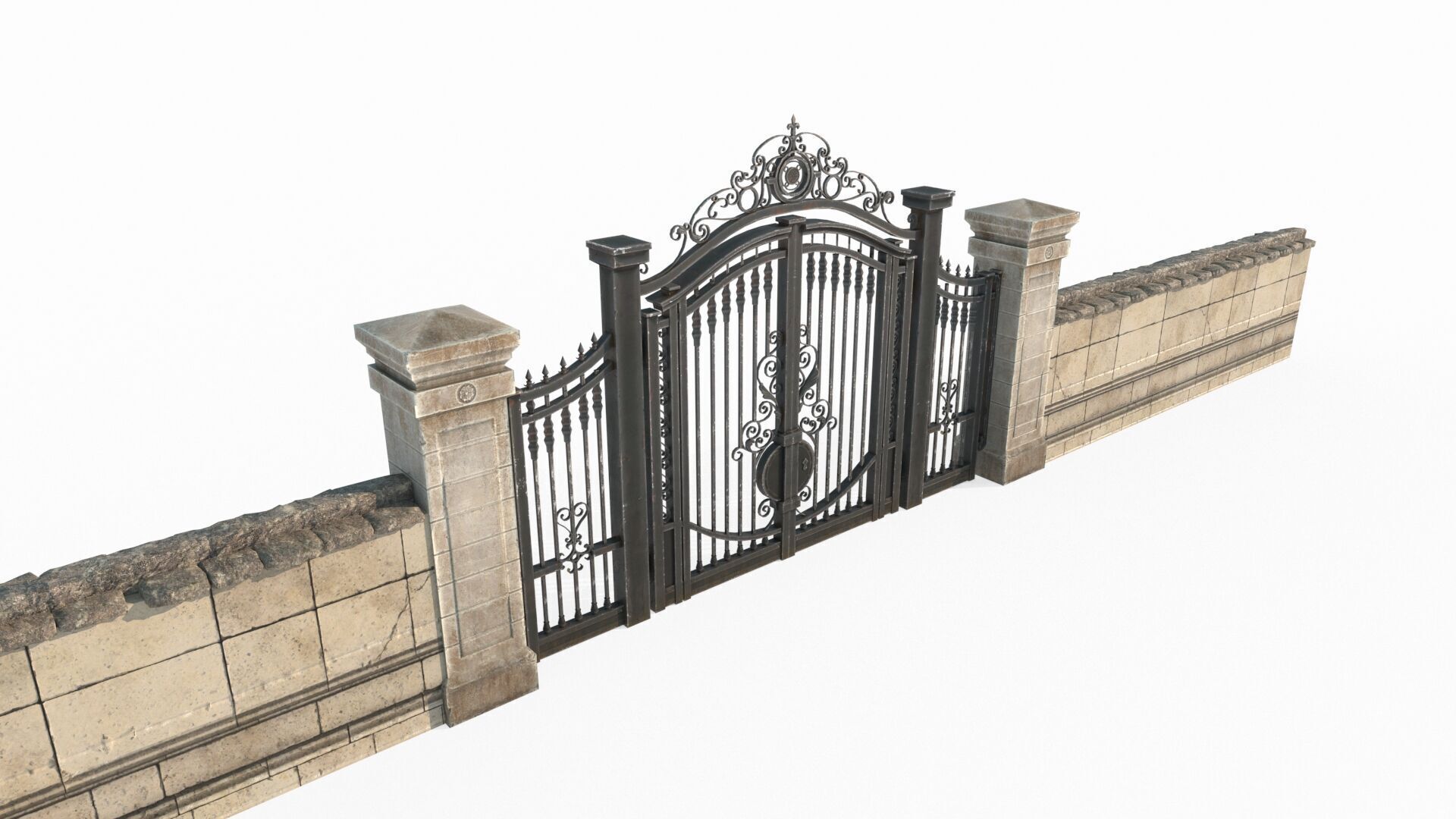 Classical style park iron gate 3D model_3