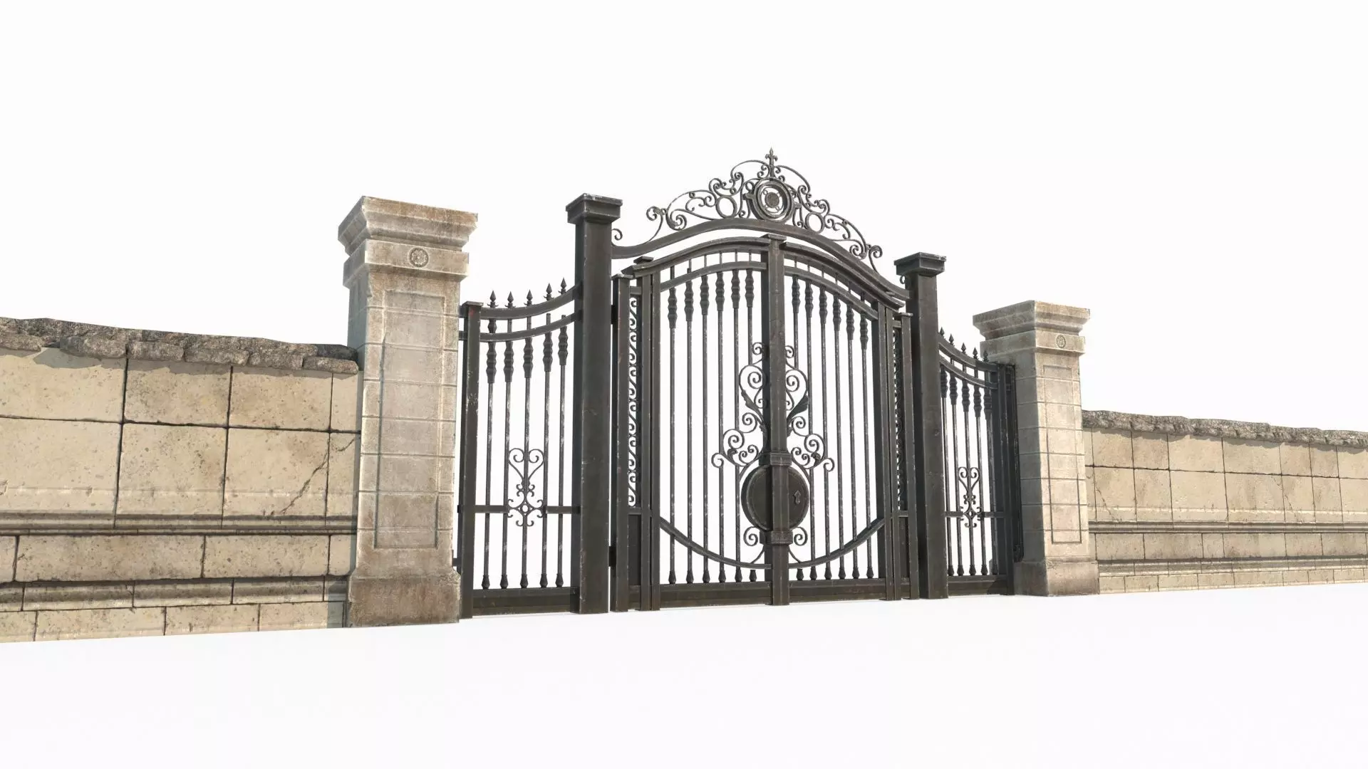 Classical style park iron gate 3D model_0