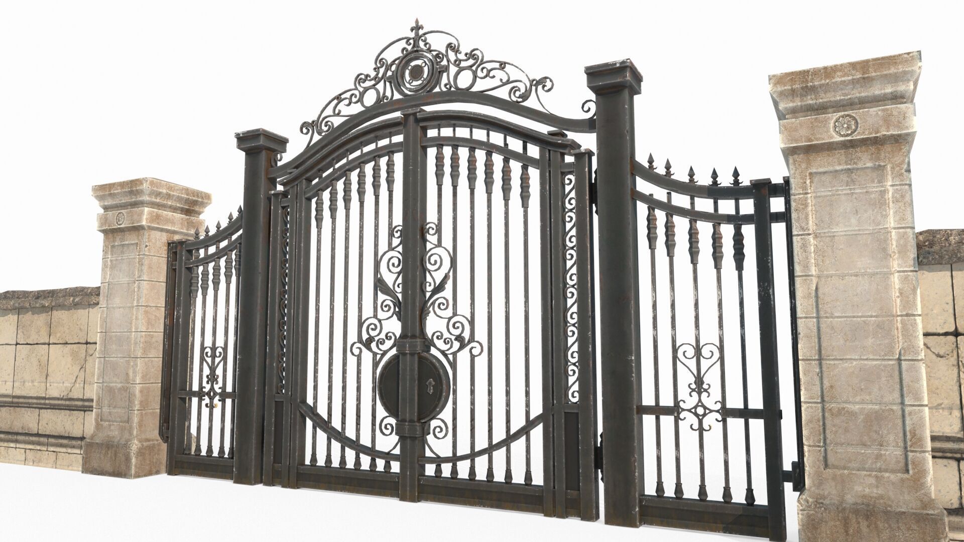 Classical style park iron gate 3D model_4