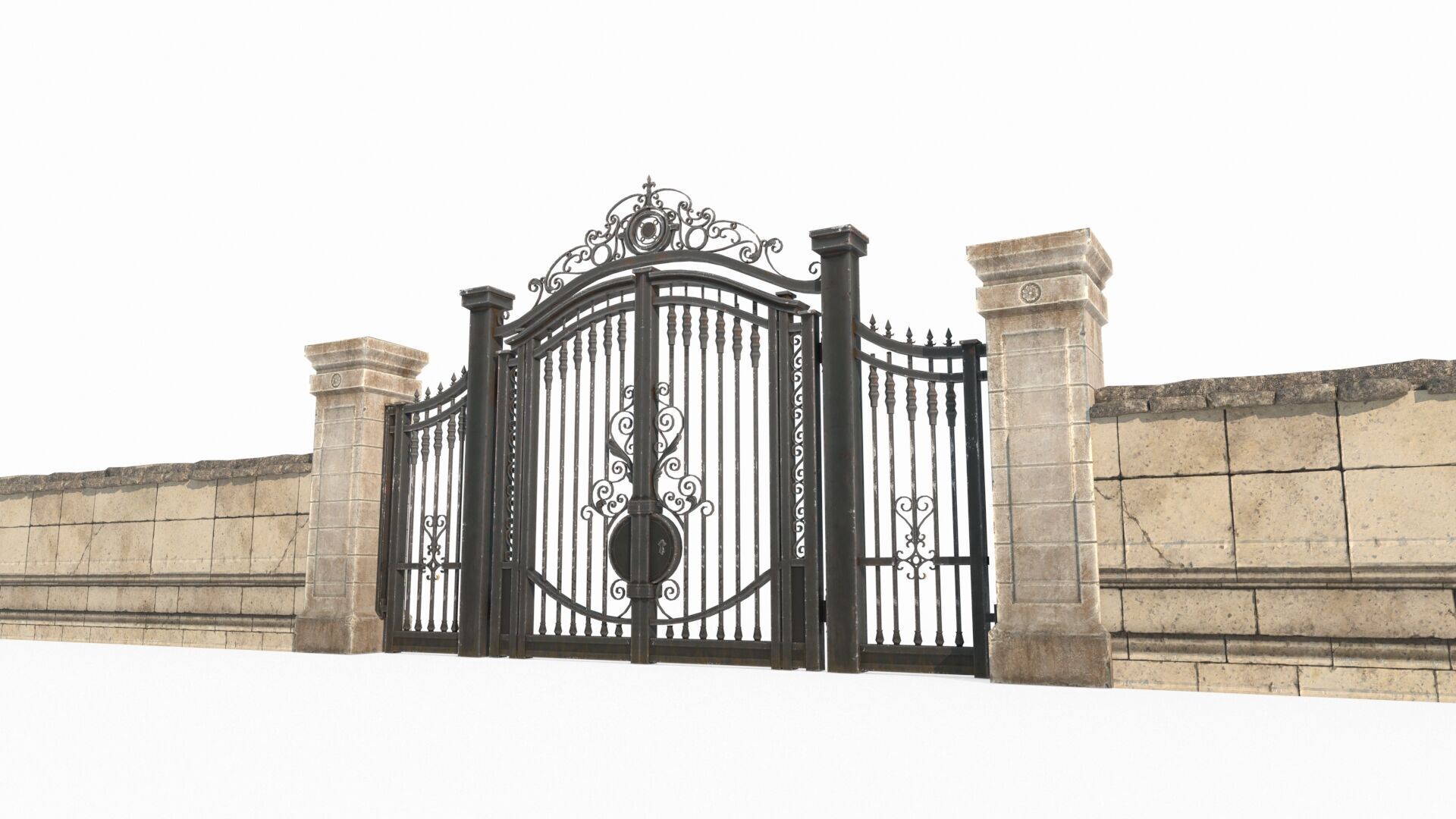 Classical style park iron gate 3D model_1