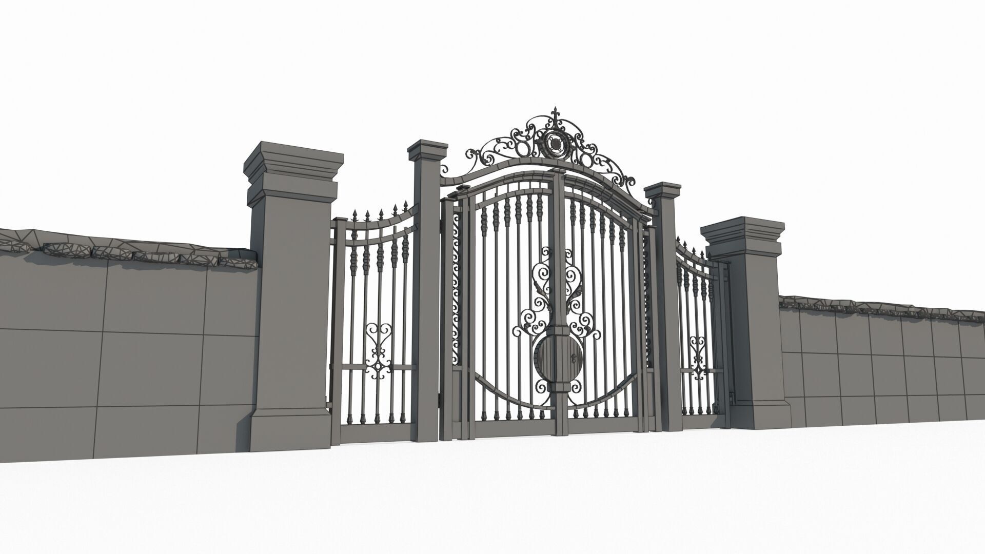 Classical style park iron gate 3D model_5