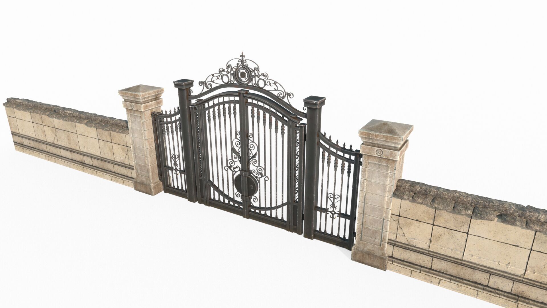 Classical style park iron gate 3D model_2
