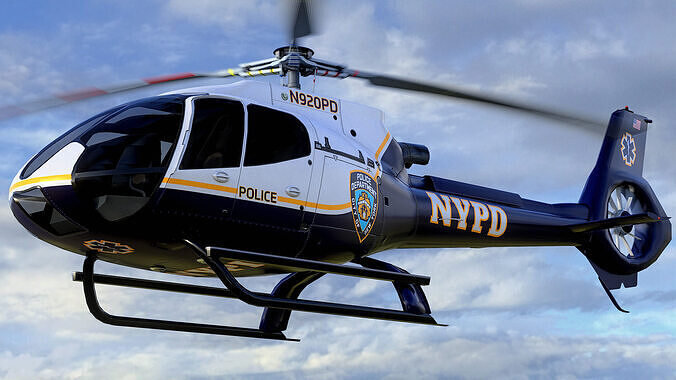Animated Airbus H130 Helicopter - NYPD 2 Livery - Low-poly 3D model
