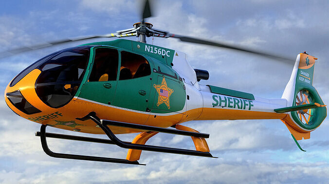 Animated Airbus H130 Helicopter - US Sheriff Livery - Low-poly 3D model
