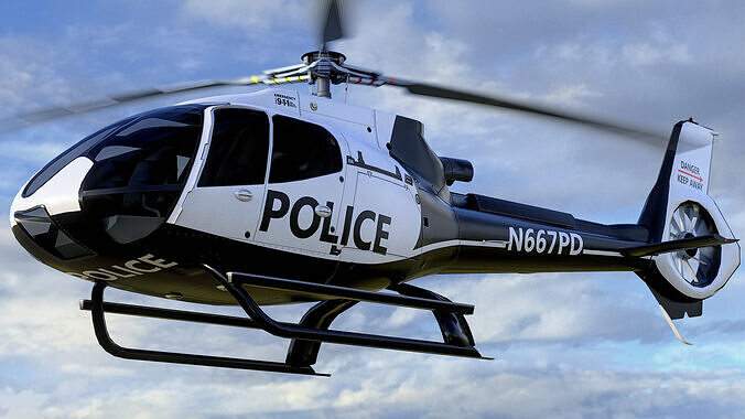 Animated Airbus H130 Helicopter - Police 1 Livery - Low-poly 3D model