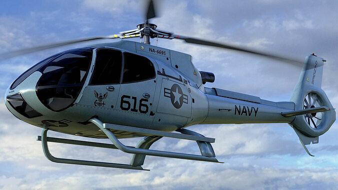 Animated Airbus H130 Helicopter - US Navy Livery - Low-poly 3D model