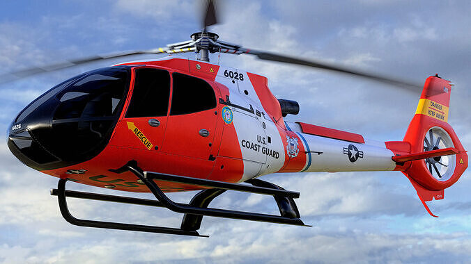 Animated Airbus H130 Helicopter - US Coast Guard - Low-poly 3D model