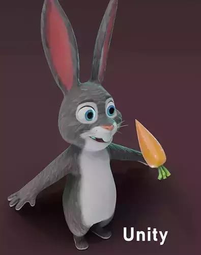 Cartoon Rabbit 3D Model Unity Package Low-poly 3D model