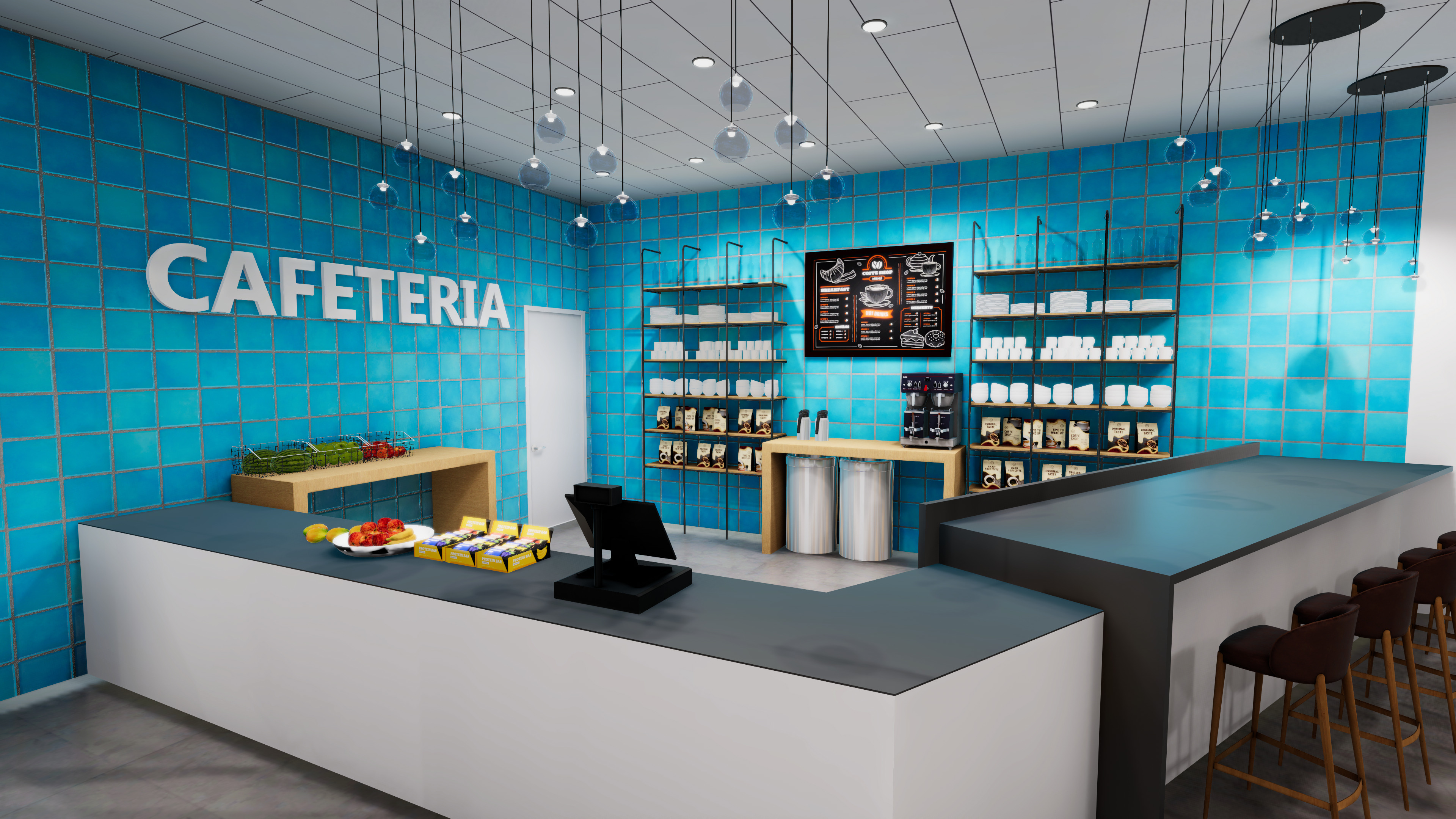 Lobby Cafe Low-poly 3D model_1