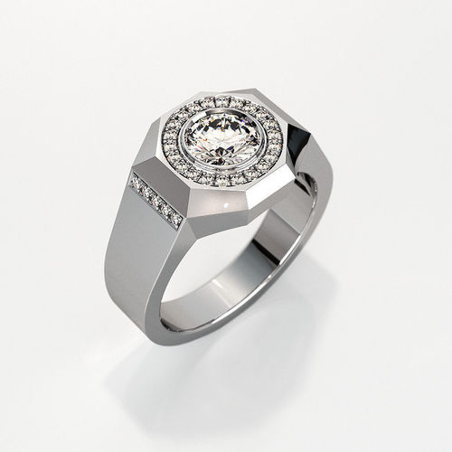 Mens ring  with round gemstone 010 3D print model