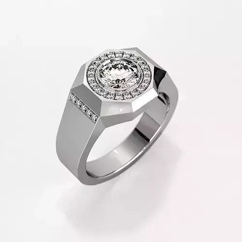 Mens ring  with round gemstone 010 3D print model