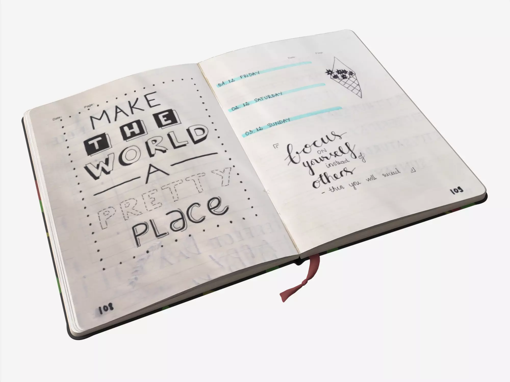 Open notebook with Handwritten Notes and drawings Low-poly 3D model_0