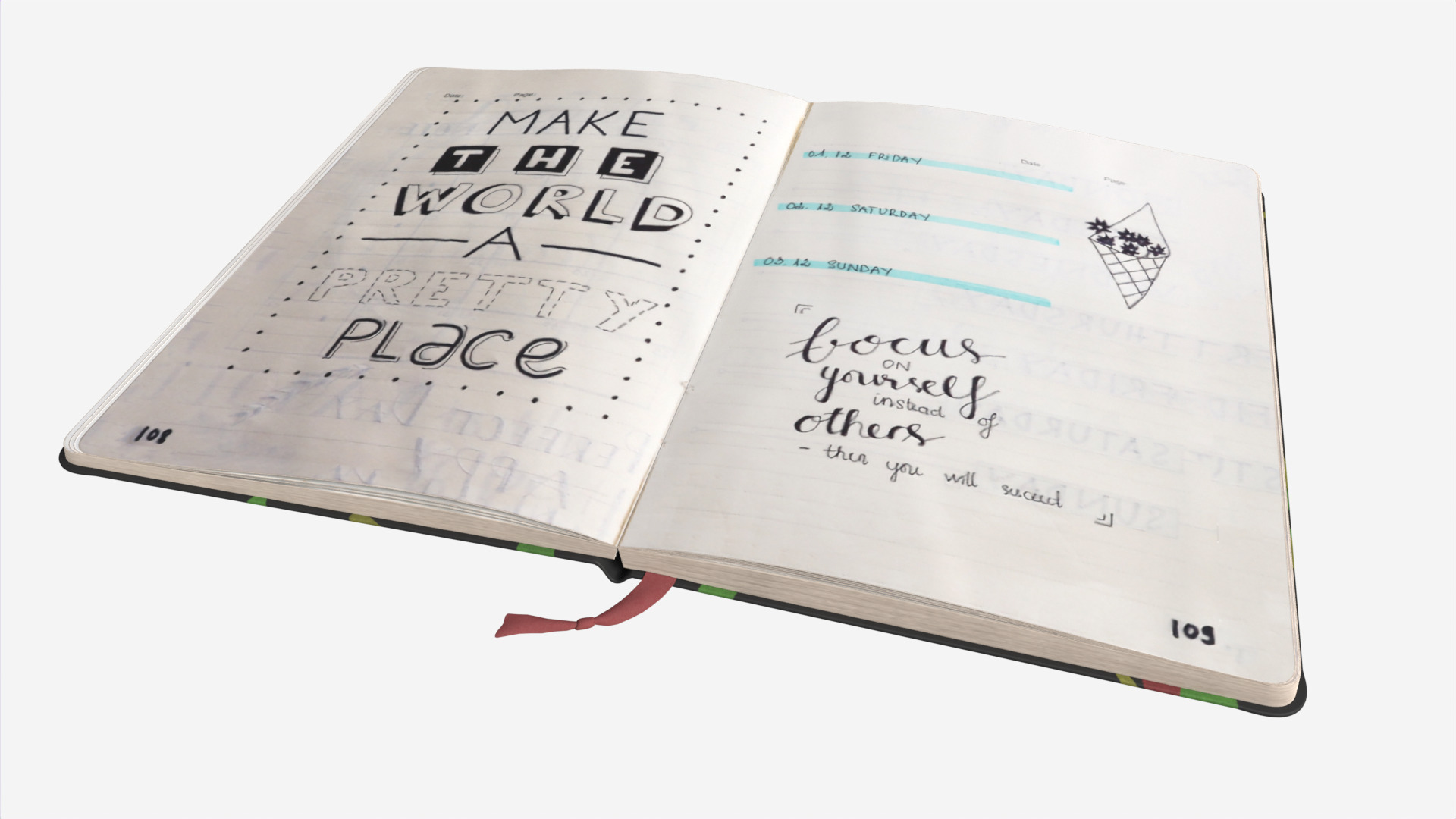 Open notebook with Handwritten Notes and drawings Low-poly 3D model_4