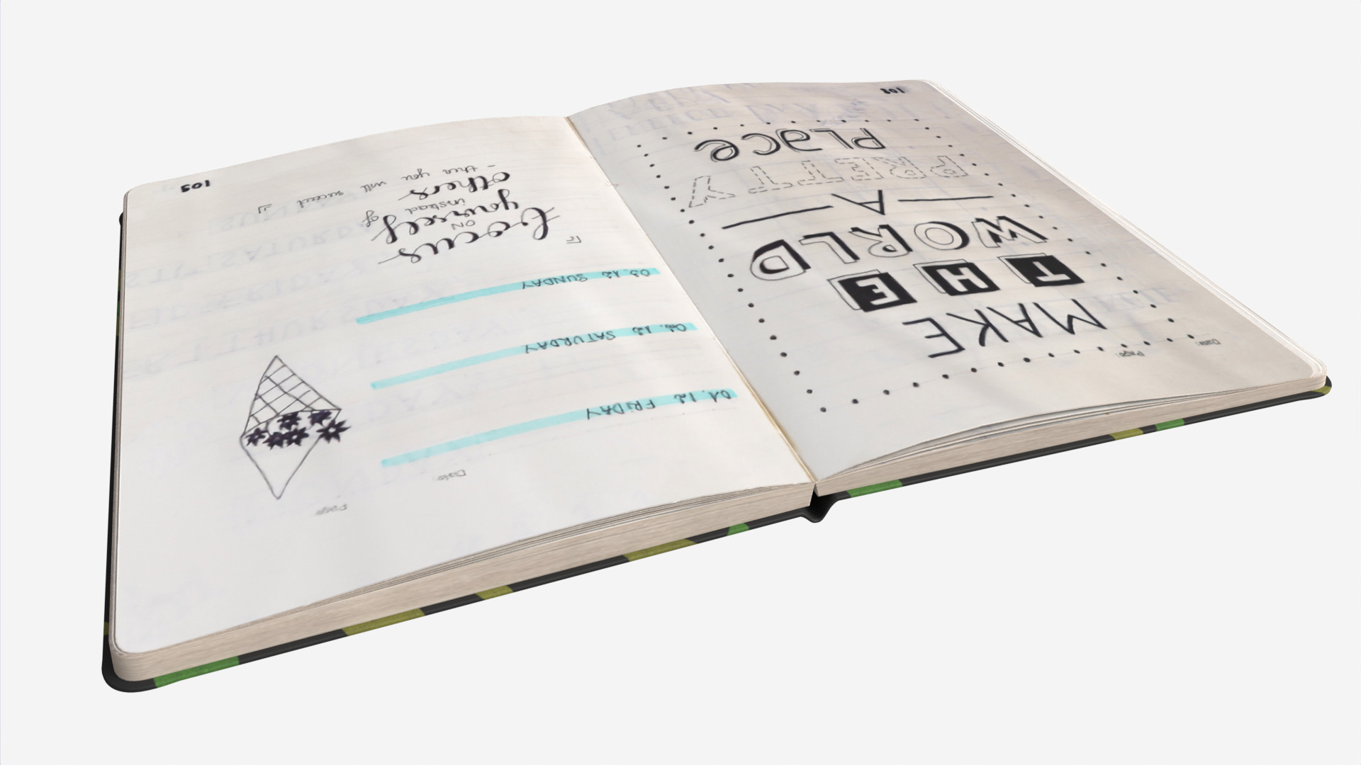 Open notebook with Handwritten Notes and drawings Low-poly 3D model_3