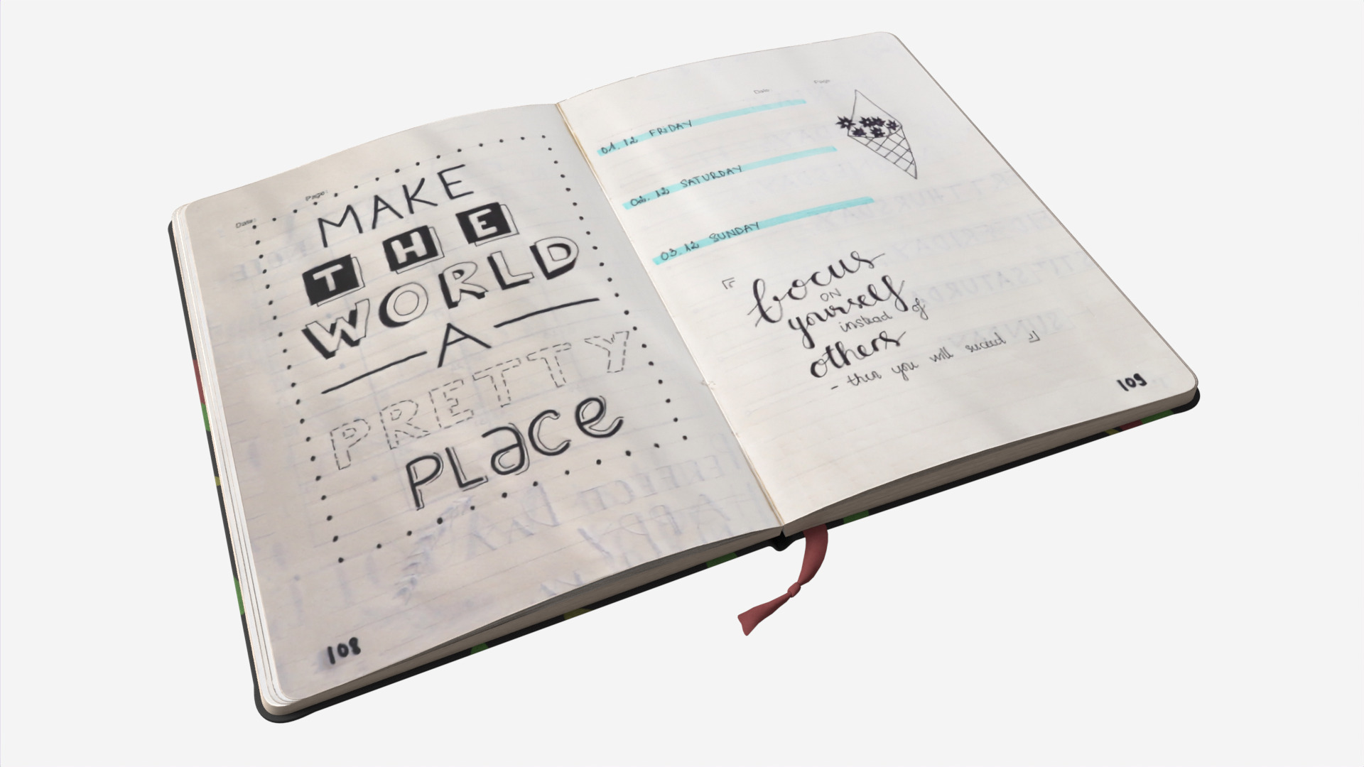 Open notebook with Handwritten Notes and drawings Low-poly 3D model_1